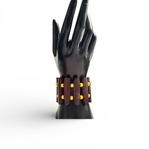 Boho Wooden Stretch Bracelet – Natural Wood & Yellow Bead Accents (Women)